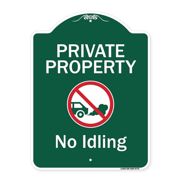 Signmission Private Property No Idling With Graphic Heavy-Gauge Aluminum Architectural Sign, 24" H, GW-1824-9775 A-DES-GW-1824-9775 - main